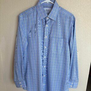 Charles Tyrwhitt blue and gold button-up checkered shirt